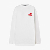 1020040纯色圆领马年串珠刺绣长袖 T恤上衣