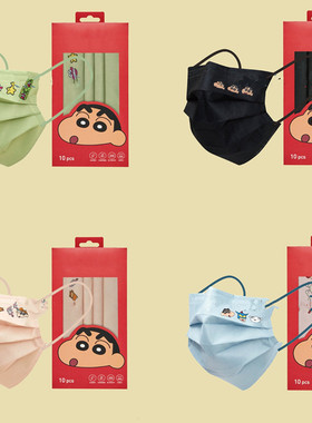 网红迪士成人儿童黑色口罩素色莫兰迪卡通蜡笔小新小白图案高颜值