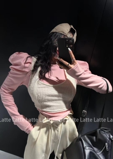 韩国东大门秋冬泡泡袖上衣磨毛加厚圆领内搭外穿打底衫长袖T恤女