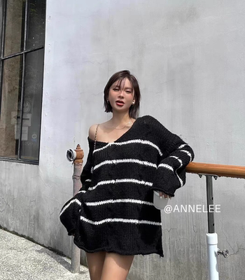 慵懒风中长款毛衣高个子毛衣大版