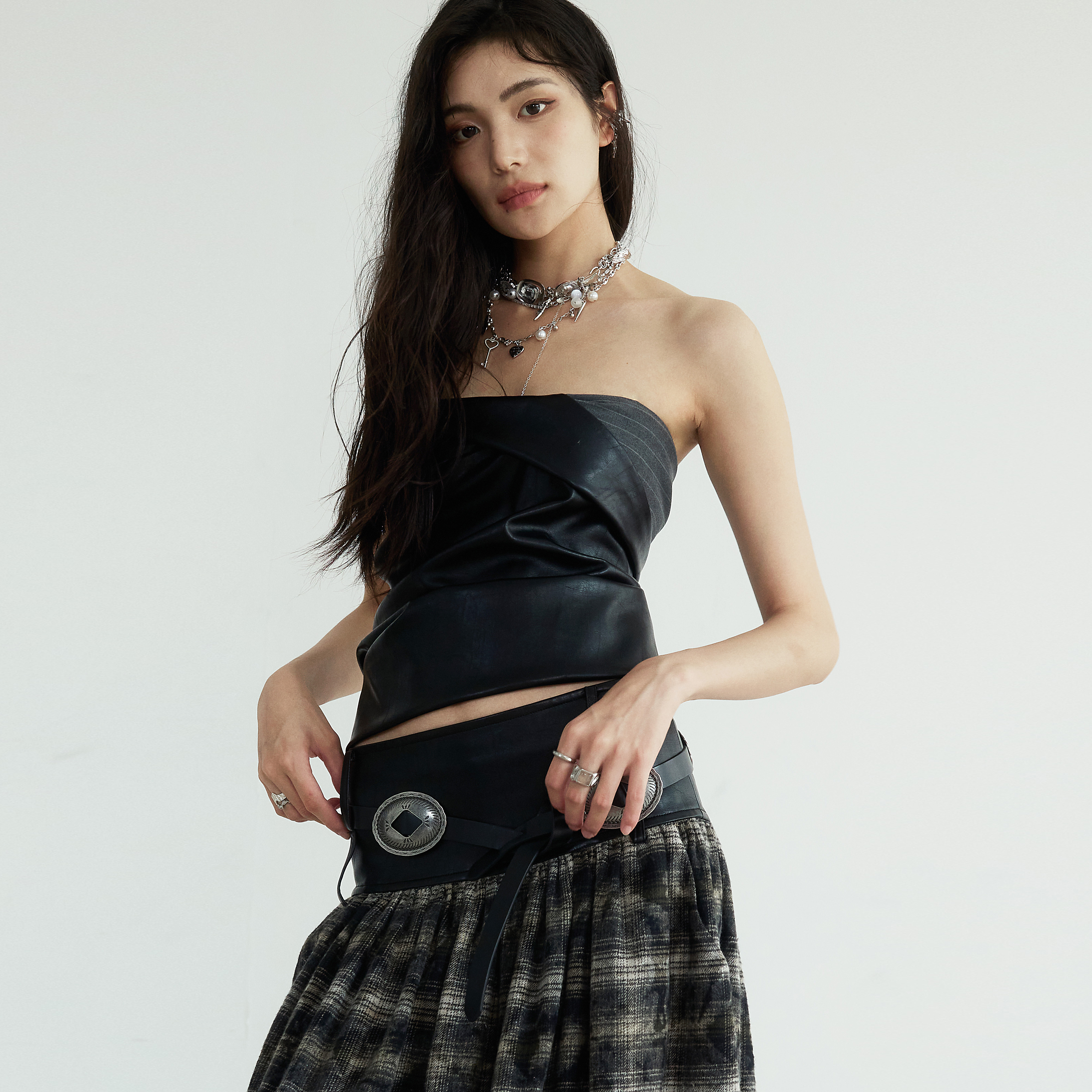 立裁褶皱抹胸JNYLON暗黑风