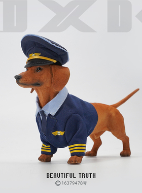 JXK 1/6腊肠猎犬 可爱仿真动物模型拉箱子制服宠物狗摆件手办潮玩