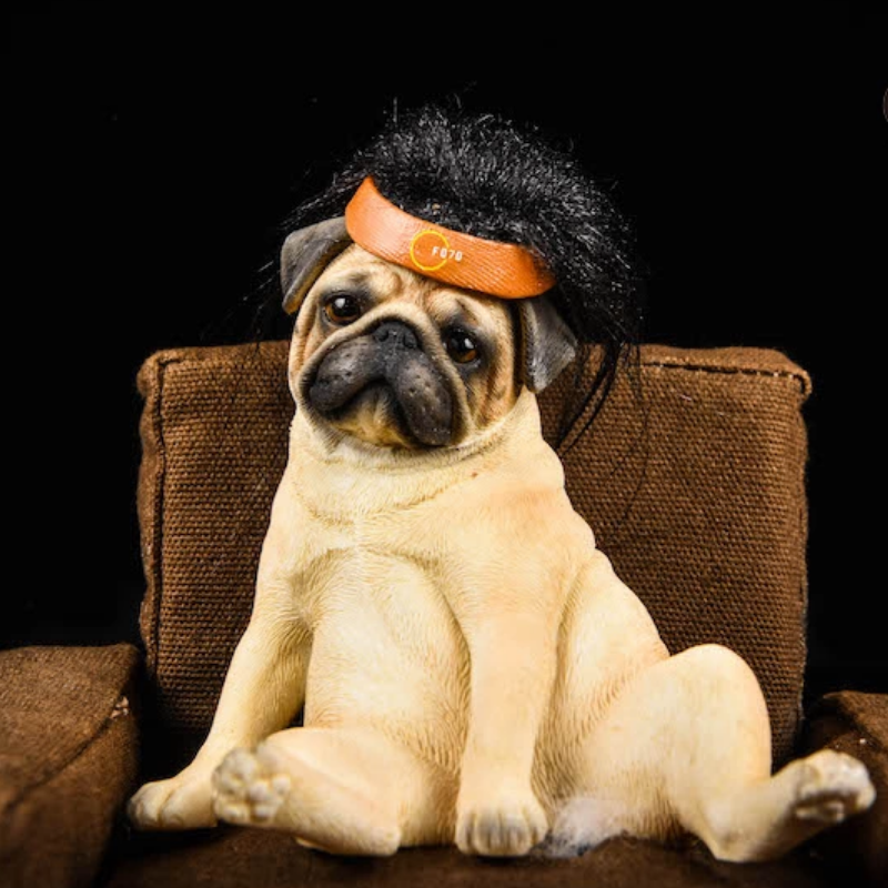 jxk 颓废巴哥犬创意摆件迷你小狗仿真高端动物树脂模型手办治愈系