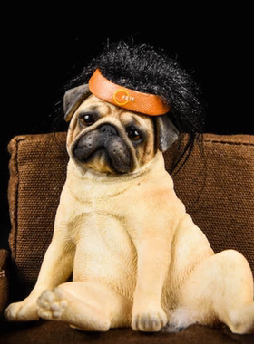 JXK 颓废巴哥犬创意摆件迷你小狗仿真高端动物树脂模型手办治愈系