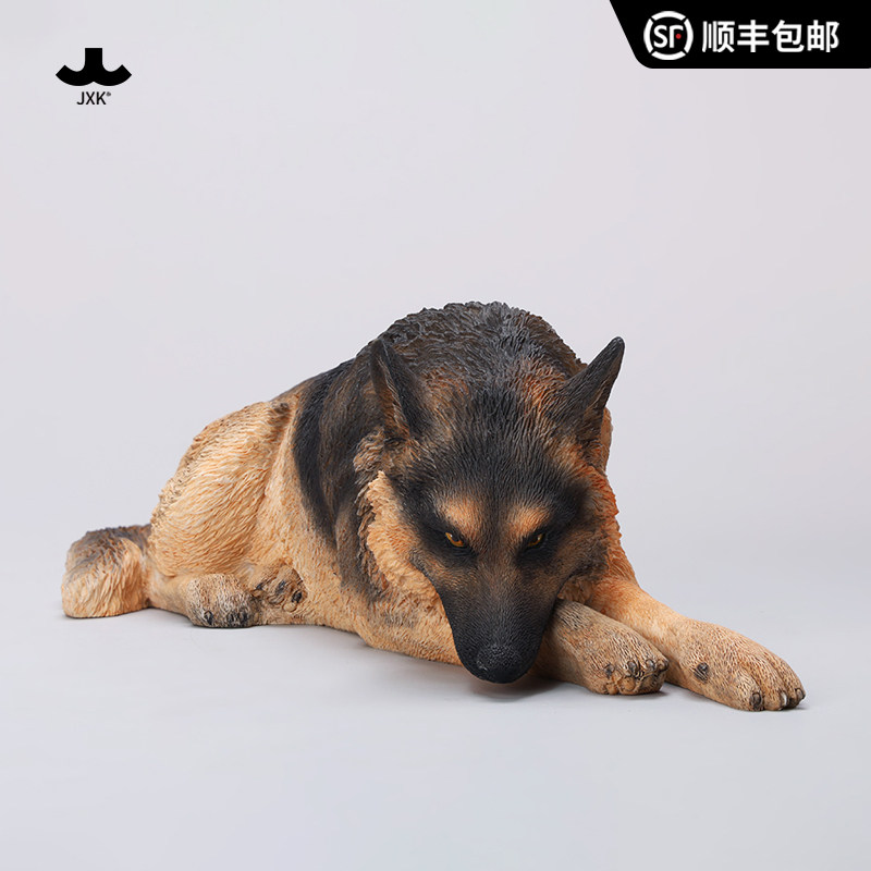 JXK1/6趴姿德牧牧羊犬警犬仿真动物模型GK手办桌面摆件配兵人偶