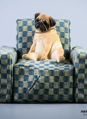 JXK 颓废巴哥犬2.0 高端动物模型配沙发治愈仿真小狗手办摆件树脂