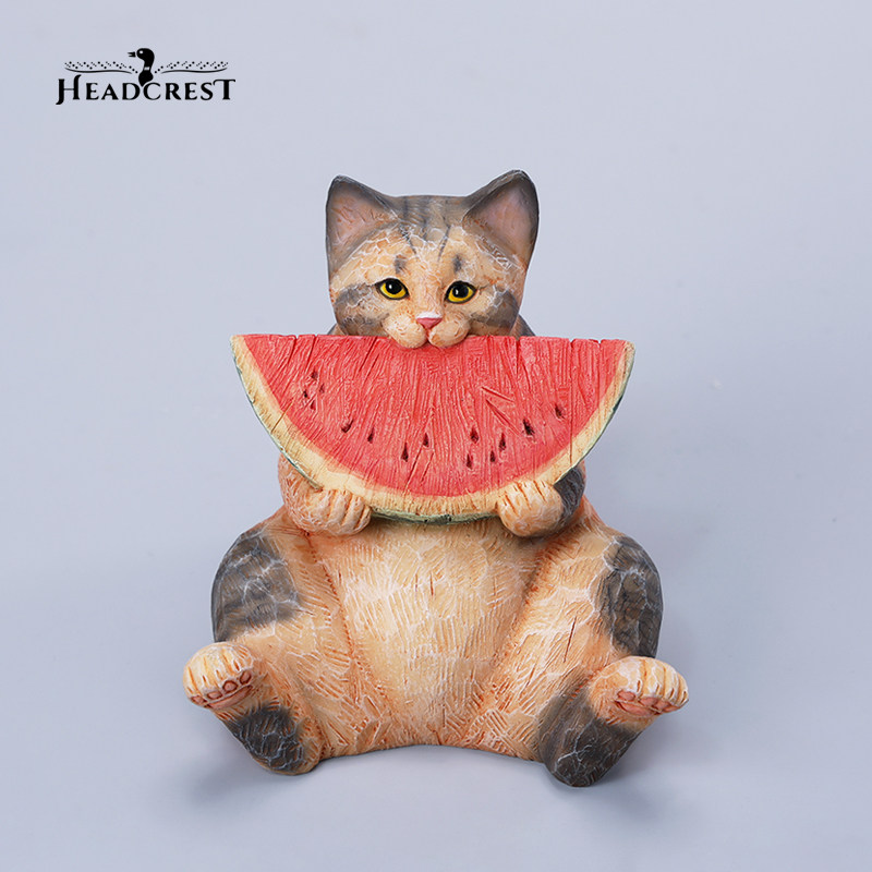 JXKHEADCREST木刻猫9.0 小猫咪吃西瓜模型创意手办桌面摆件饰品