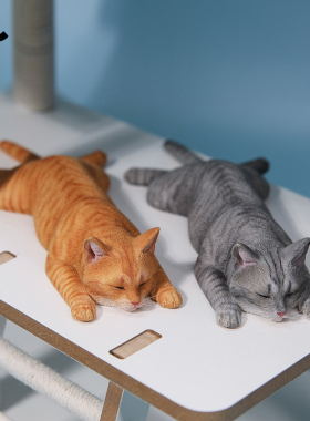 JXK1/6 嗜睡猫7.0动物模型可爱萌宠治愈仿真猫咪桌面摆件潮玩手办