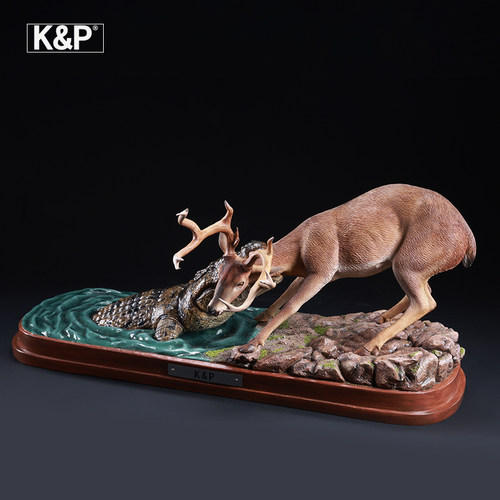K&P生死边界模型 仿真动物玩偶狩猎鳄鱼鹿场景桌面潮玩礼物摆件