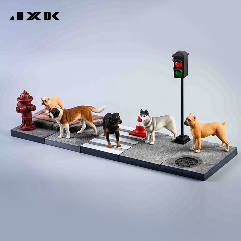 JXK哈士奇卡斯罗圣伯纳罗威纳英国斗牛犬小狗树脂摆件 配地台模型