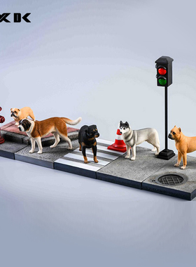 JXK哈士奇卡斯罗圣伯纳罗威纳英国斗牛犬小狗树脂摆件 配地台模型