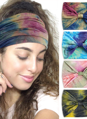 扎染运动瑜伽普拉提止汗发带弹力超宽头带跑步健身发带女士头巾