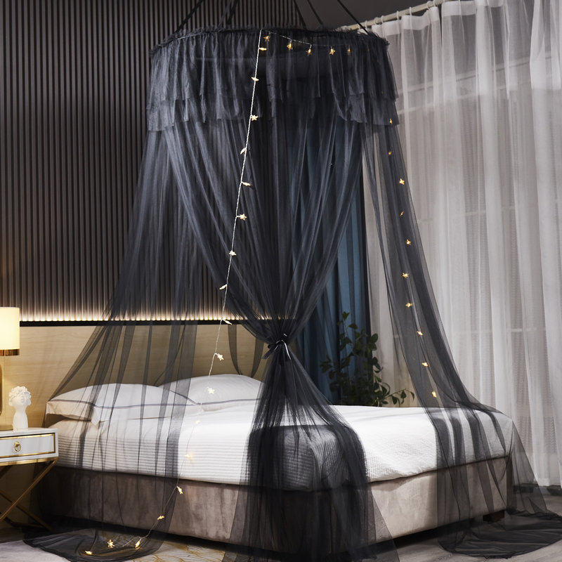 黑色梦幻圆顶蚊帐ins网红旅行吊顶式男生床头吊挂帐篷免安装吸顶