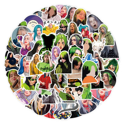 110张跨境Billie Eilish碧梨欧美明星涂鸦贴纸diy行李箱水杯贴画