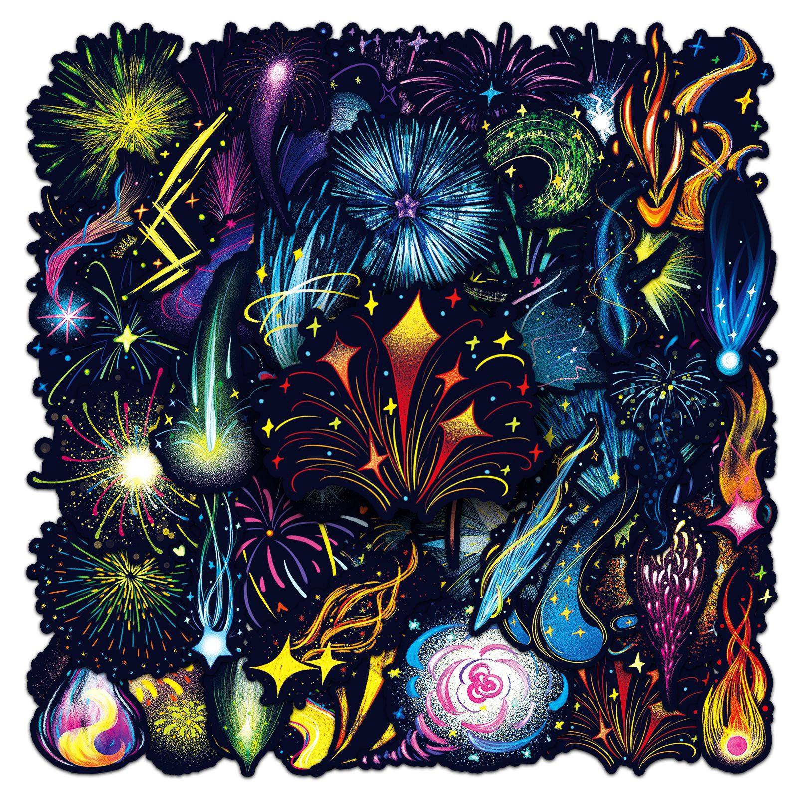 50张原创烟火涂鸦贴纸个性创意手绘小清新装饰水杯手机壳滑板贴纸