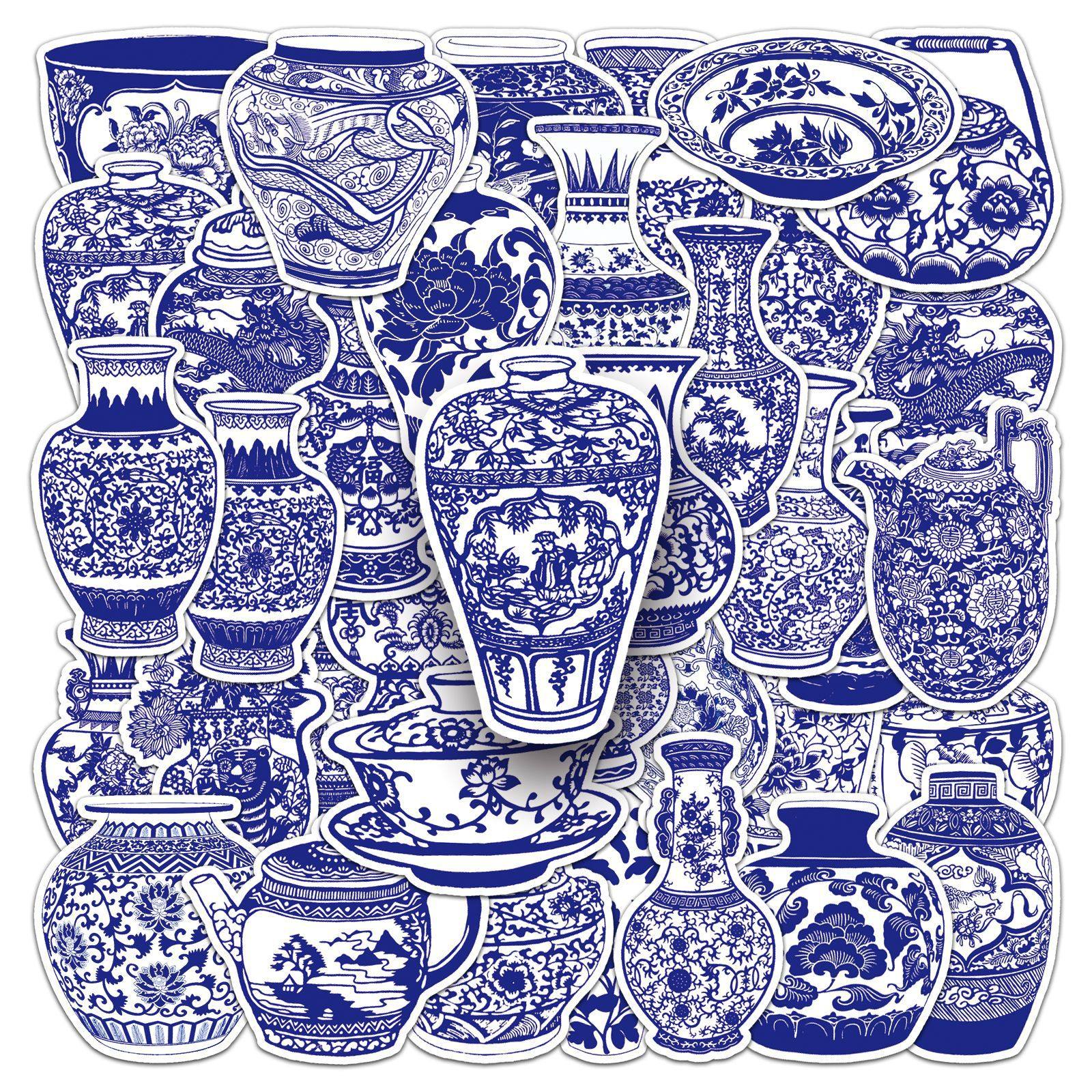 50张青花瓷涂鸦个性中国风国潮创意装饰手机壳水杯行李箱贴纸防水,文具电教/文化用品/商务用品,贴纸/立体贴纸,淘宝优惠券,粉丝福利购,淘宝优惠卷