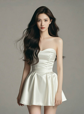 性感抹胸缎面礼服连衣裙女夏新款高级感精致生日小礼裙子TZ4669