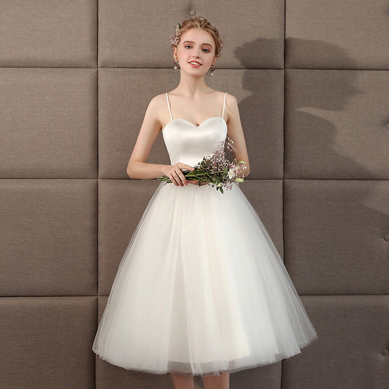 婚纱伴娘服2026夏季新款白色婚纱吊带短款写真轻婚纱毕业季拍照女