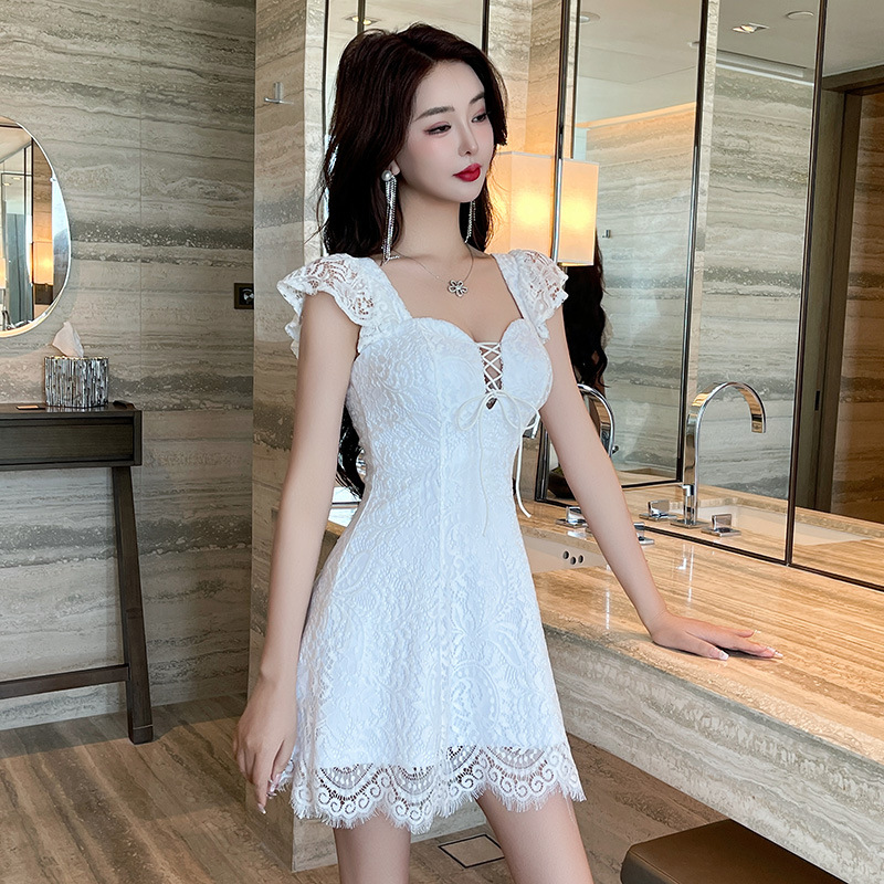 欧美气质优雅无袖连衣裙女2025夏季新款高级感蕾丝拼接礼服短裙