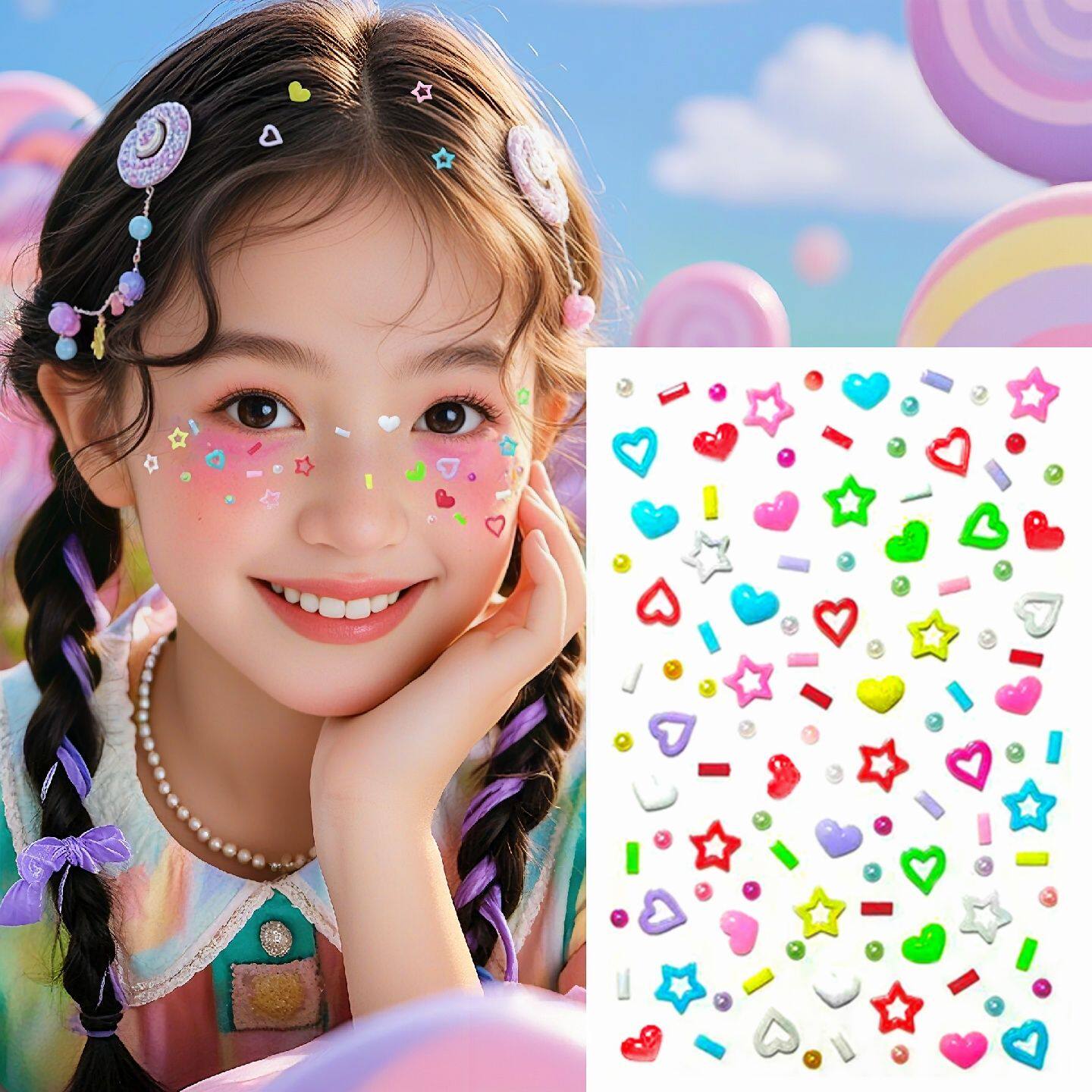 儿童舞台妆水钻贴纸脸贴免胶糖果色五角星爱心彩色可爱亮片装饰