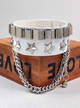 PUNK朋克铆钉手链韩版潮男街舞配饰个性皮革嘻哈手环酷女孩宽手镯