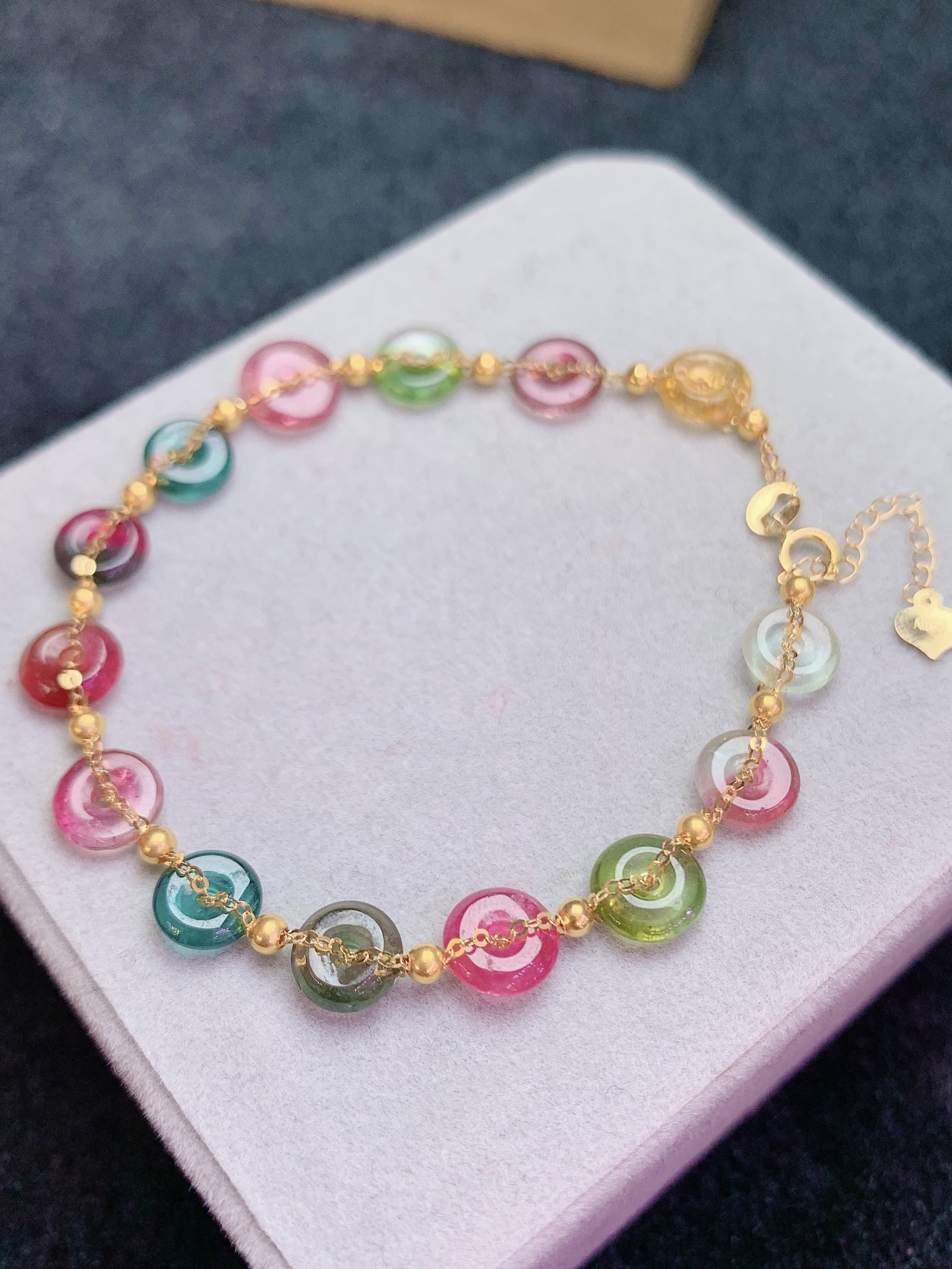 西瓜碧玺平安扣手链18k金镶嵌碧玺甜甜圈女生日礼物妈妈礼物13#