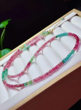 彩虹碧玺项链碧玺盘珠帕拉伊巴蓝碧玺14k包金镶嵌女生日礼物