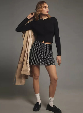 法式复古reformation斜裁高腰波点包臀半身裙设计感a字裙百搭短裙