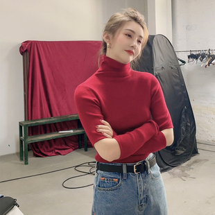 韩版 女春秋2024新款 漏肘设计修身 针织衫 Lucky 袖 yy左一高领打底衫