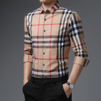 英伦时尚男士春秋季新款格子长袖衬衫男时尚休闲百搭高端格纹衬衣