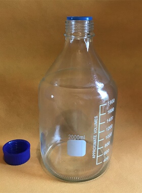 2000ml螺口试剂瓶2L透明普通玻璃GL45通用透明玻璃蓝盖丝口试剂瓶