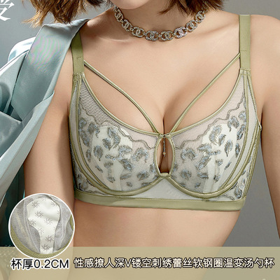 2025春夏新款内衣女大胸显小薄款聚拢防下下垂性感文胸套装8795