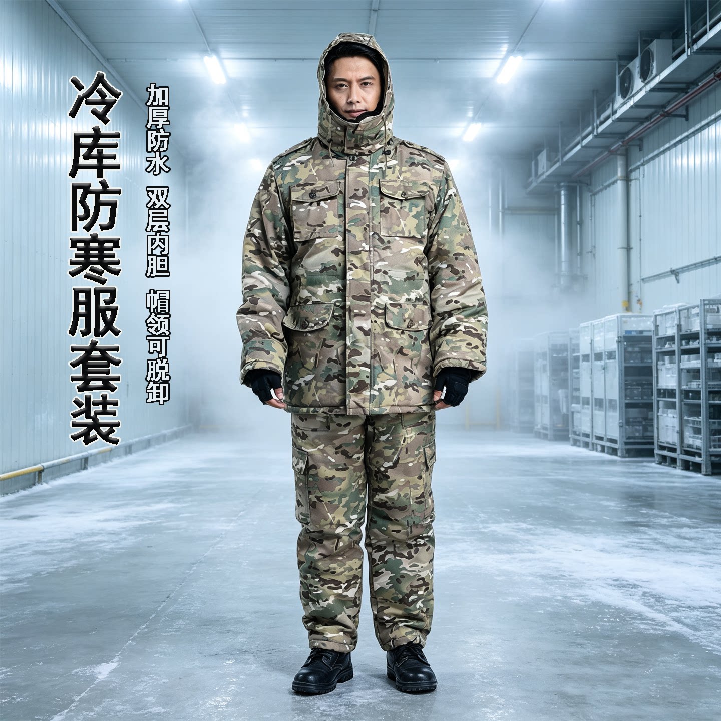 工装棉服男冬季加厚冷库防寒工作服套装防水迷彩零下劳保棉服