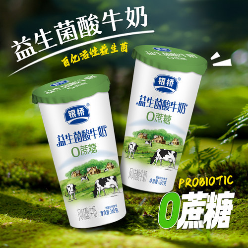 银桥益生菌酸牛奶0添加蔗糖160g*12杯生牛乳发酵陕西低温营养早餐