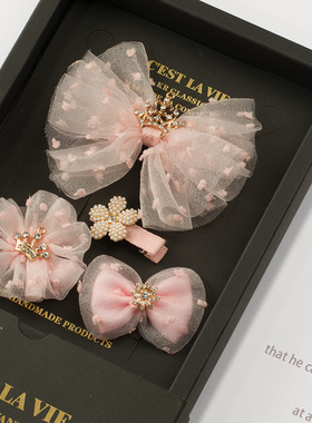 W2031儿童蝴蝶结发夹大蝴蝶结小孩发饰皇冠头饰公主发卡生日宝宝