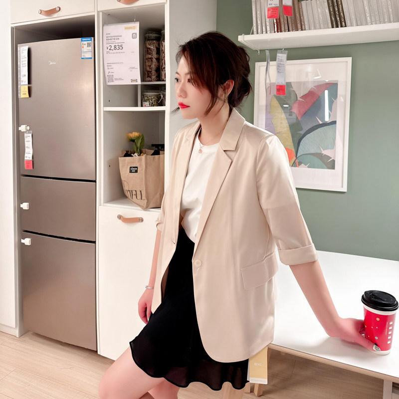 五分袖小西装外套女短款2024春夏新款小个子休闲收腰薄款西服上衣