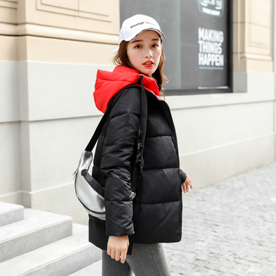 反季节羽绒服女短款韩版2025新款时尚茧型修身连帽撞色加厚羽绒衣