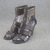 女夏镂空百搭后拉链露趾凉靴女鞋 库存特价 清仓真皮高跟坡跟凉鞋 子