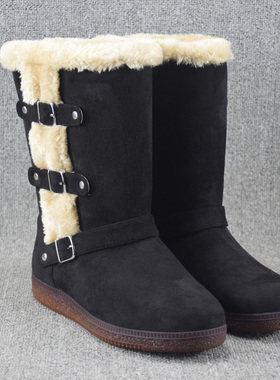 平底雪地靴女2025年新款棉鞋女冬季加绒加厚保暖中筒靴短靴毛毛靴
