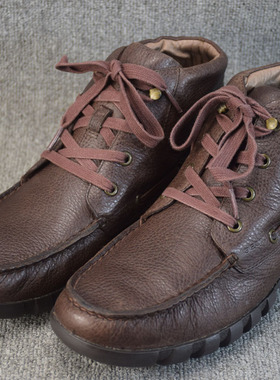 外贸真皮男鞋春秋季圆头透气男士高帮休闲鞋软底软皮头层牛皮鞋子