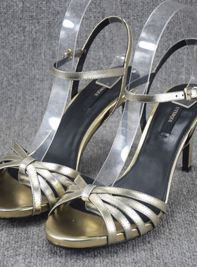 外贸真皮大码高跟细带组合凉鞋2025夏季新款女鞋一字扣带细跟凉鞋