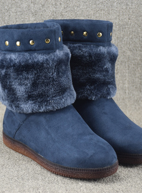 平跟短靴雪地靴中筒靴女士冬季加厚加毛女靴平底保暖冬季棉靴