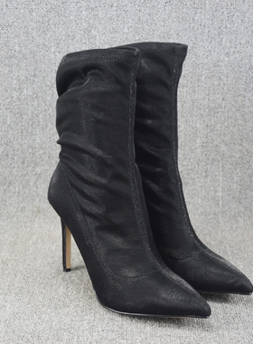 外贸女靴子2025春秋夏新款显瘦短靴尖头细跟高跟女鞋弹力中筒袜靴