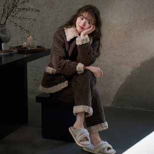 马克公主珊瑚绒三层夹棉冬季睡衣女款奢华冬天超厚加绒外套棉袄服