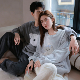 马克公主可爱小狗情侣睡衣女秋冬新款卡通可外穿加厚毛绒家居服男