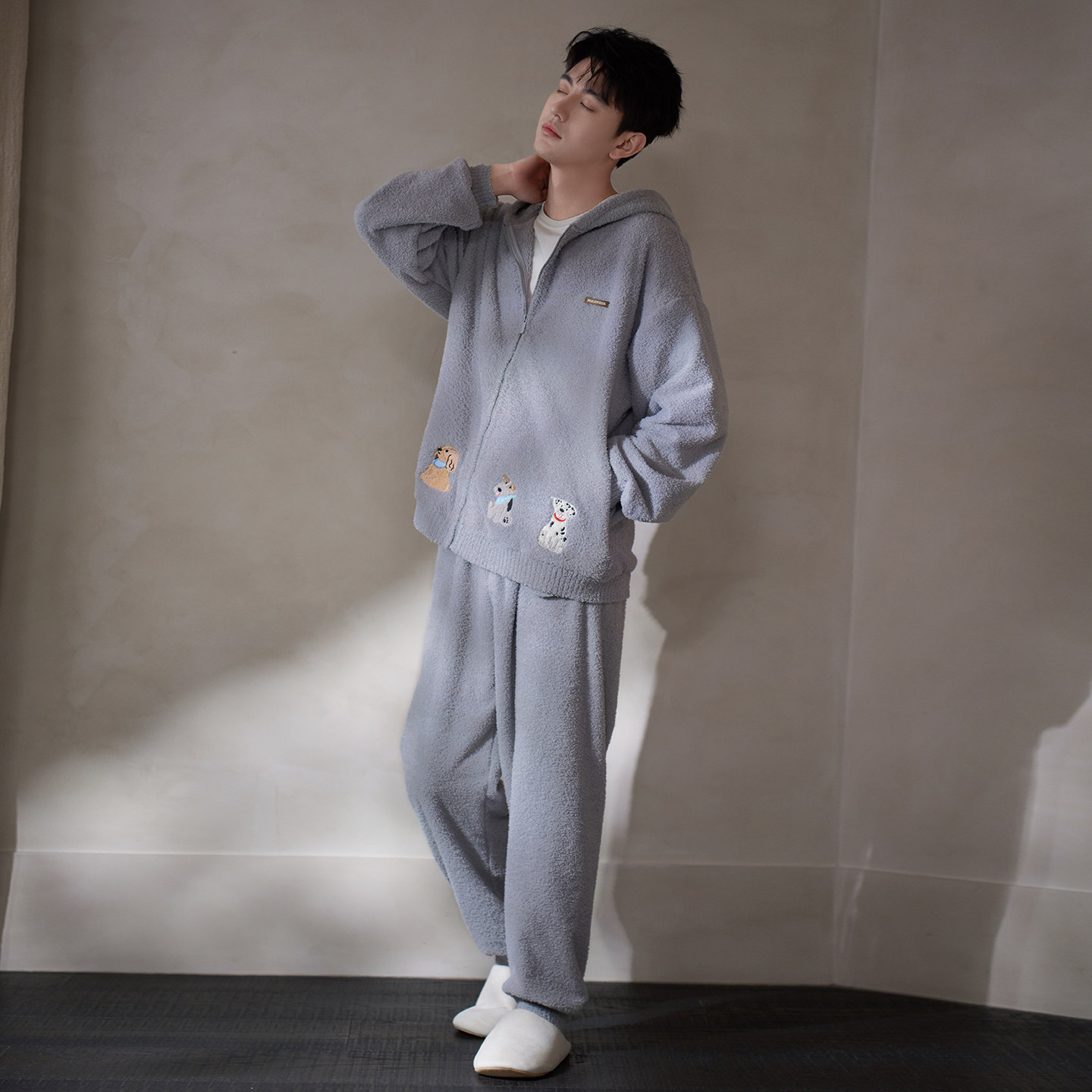 马克公主拉链连帽睡衣男款秋冬可爱卡通男生加厚毛绒可外穿家居服