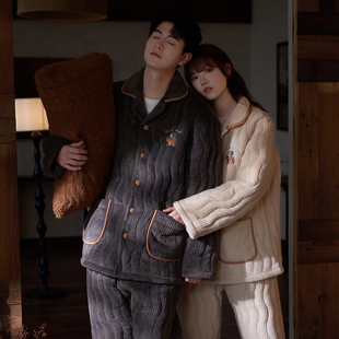 马克公主三层超厚夹棉情侣睡衣女冬季可爱卡通珊瑚绒加厚省服男款