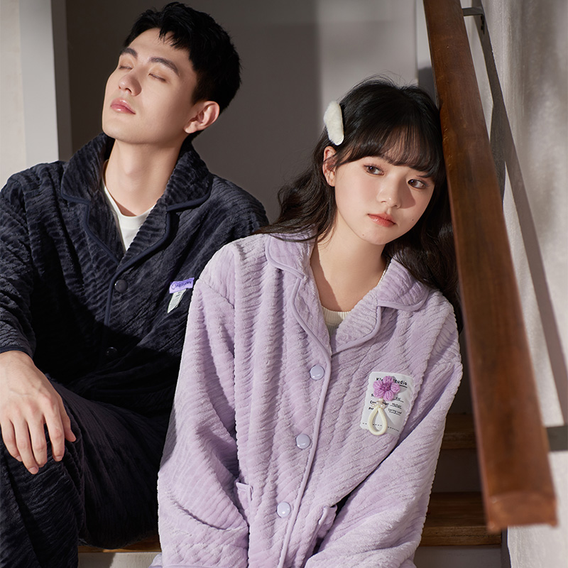 情侣睡衣秋冬款法兰绒休闲可外穿
