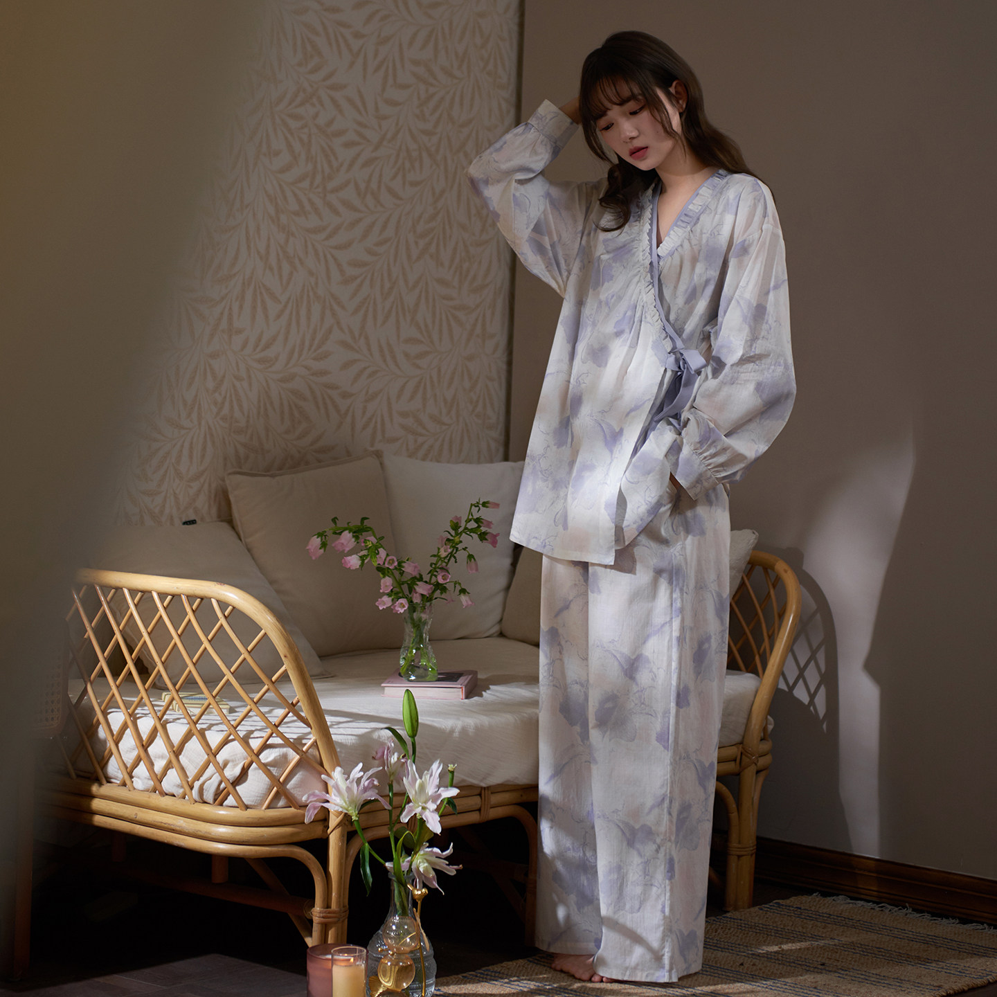 马克公主甜美花花系带睡衣女春秋