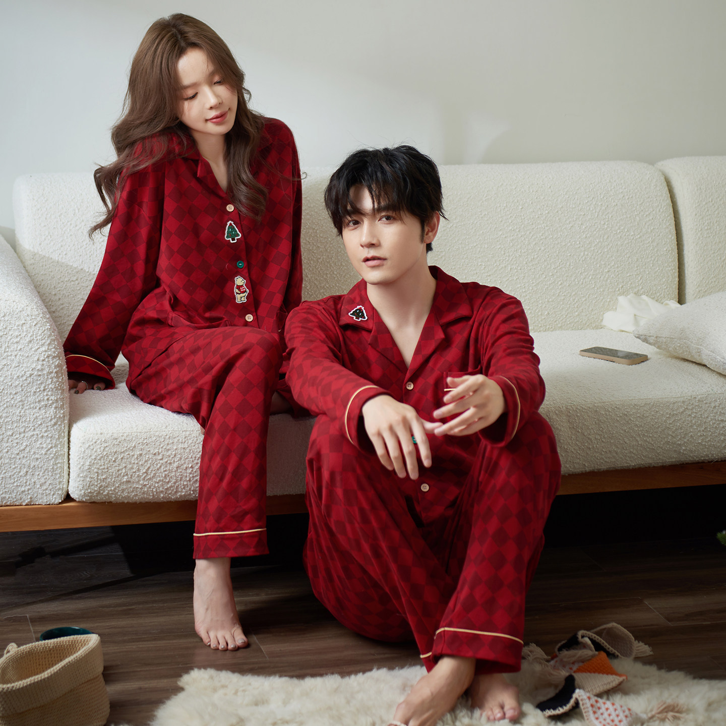 马克公主情侣睡衣女春秋红色圣诞纯棉新婚结婚男士套装家居服秋冬